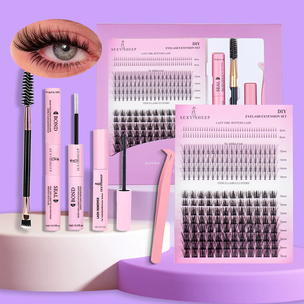 DIY False Eyelashes Clusters Extensions Individual Lashes Cluster Natural Segmented With glue,Remover,lash brush，tweezers