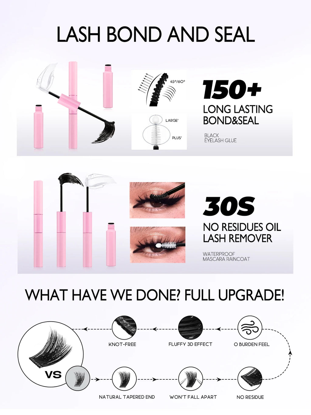 GROINNEYA Lash Clusters Kit Cat Lashes 640 Pcs with Lash Bond & Seal Cluster Eyelash Extensions Eyelash Clusters Kit DIY at Home