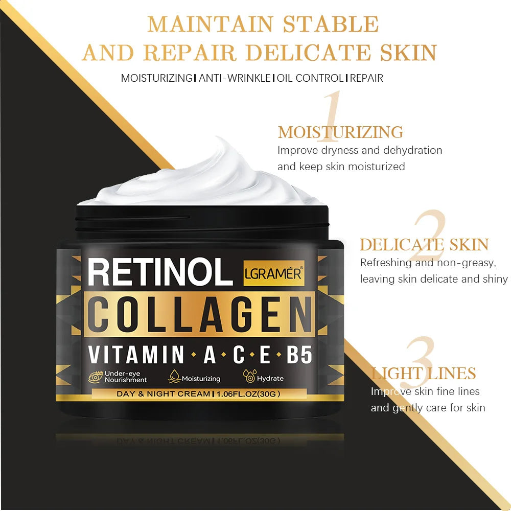 Men's Retinol Collagen Face Cream Skincare Moisturizing Brightening Hydrating Smooth Wrinkles Firming Facial Men Skin Care