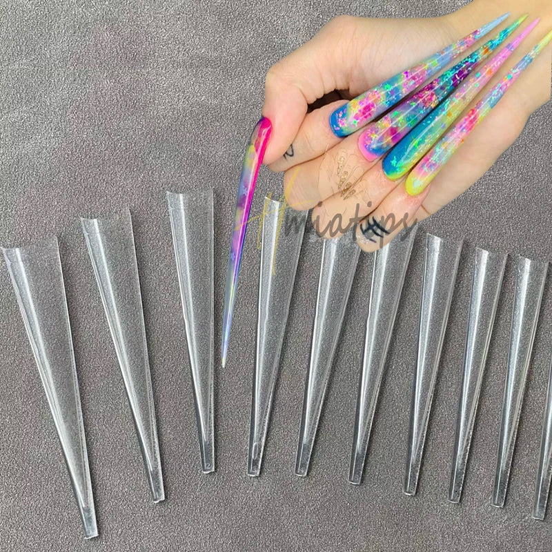 3XL Full Cover False Long Stiletto  Nail Tips Sculpted Clear Press On Artificial Fake Nails  Manicure Salon Supply 120pcs