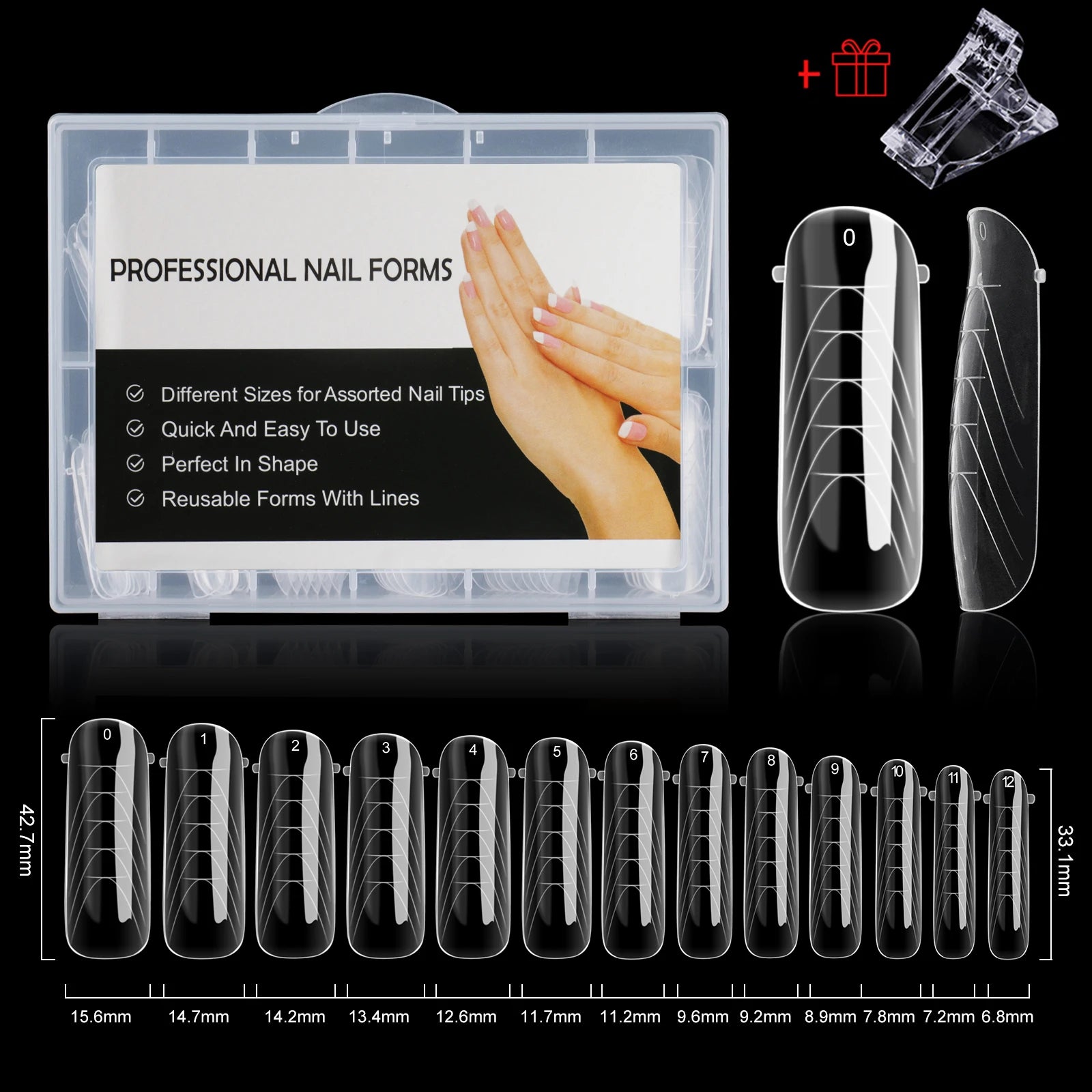 NEW Stiletto Coffin Clear Dual Forms False Tips Quick Building Gel Mold Nail System Full Cover Nail Extension Forms Top