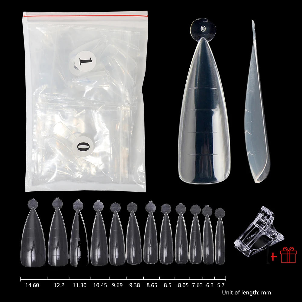 NEW Stiletto Coffin Clear Dual Forms False Tips Quick Building Gel Mold Nail System Full Cover Nail Extension Forms Top