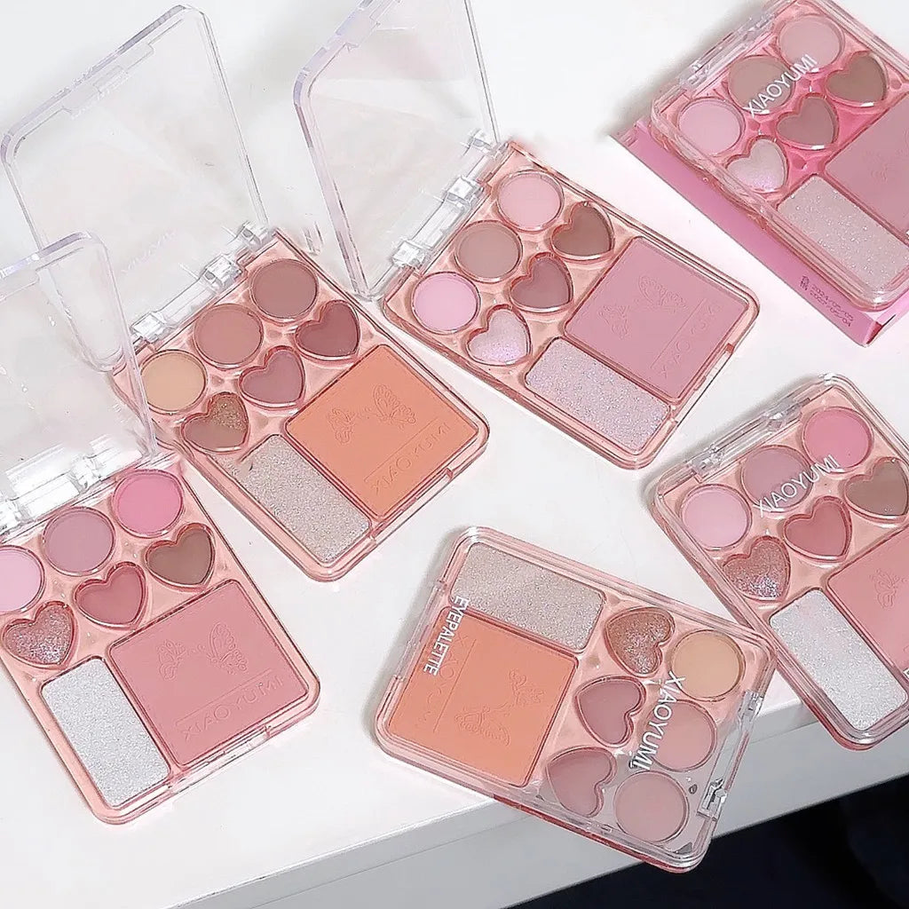 8-color love eye shadow plate, sweetheart blush, high-light integrated natural and long-lasting light shine eye shadow