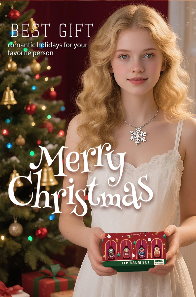 8pcs Colored lipstick Set - Christmas hot red wine with lasting taste, moisturizing and glassy luster