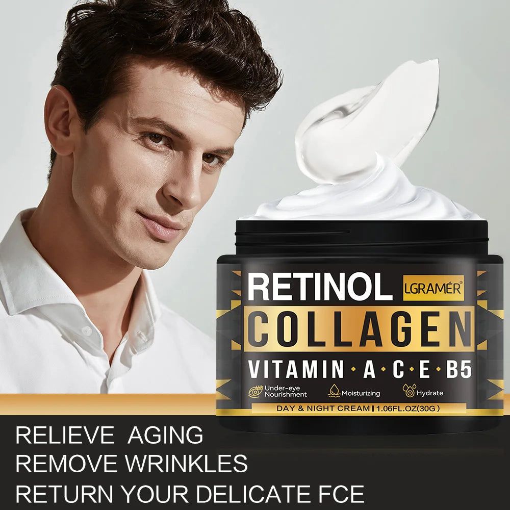 Men's Retinol Collagen Face Cream Skincare Moisturizing Brightening Hydrating Smooth Wrinkles Firming Facial Men Skin Care