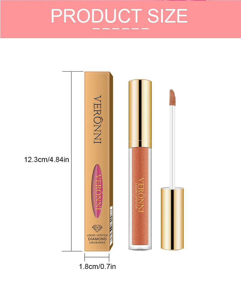 15 Color Glitter Liquid Lipsticks Shimmer Shiny Lipgloss Pearlescent Lip Tint Waterproof Long Lasting Matte Diamond Lips Glaze