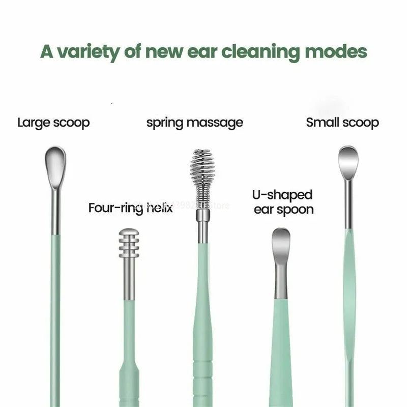 6pcs Stainless Steel Ear Wax Removal Tool Set Spiral Rotating EarPicking Spoon Ear Picker Spoon For Cleaning Collecting Ear Wax