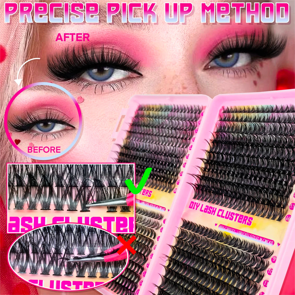 False eyelashes Clusters Natural Thick Volume eyelashes Extension Kit - High-Capacity Individual Lashes with Applicators