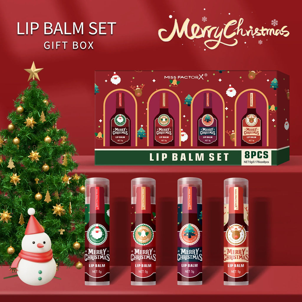 8pcs Colored lipstick Set - Christmas hot red wine with lasting taste, moisturizing and glassy luster
