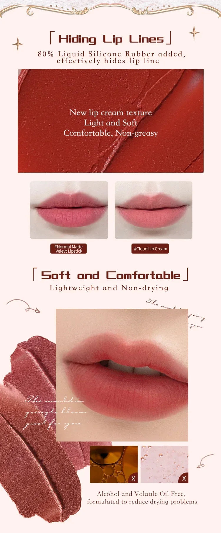 Flower Knows Strawberry Rococo Series Cloud Lip Cream Lip Gloss Long Lasting Velvet Lip Tint Lipstick for Women Cosmetic