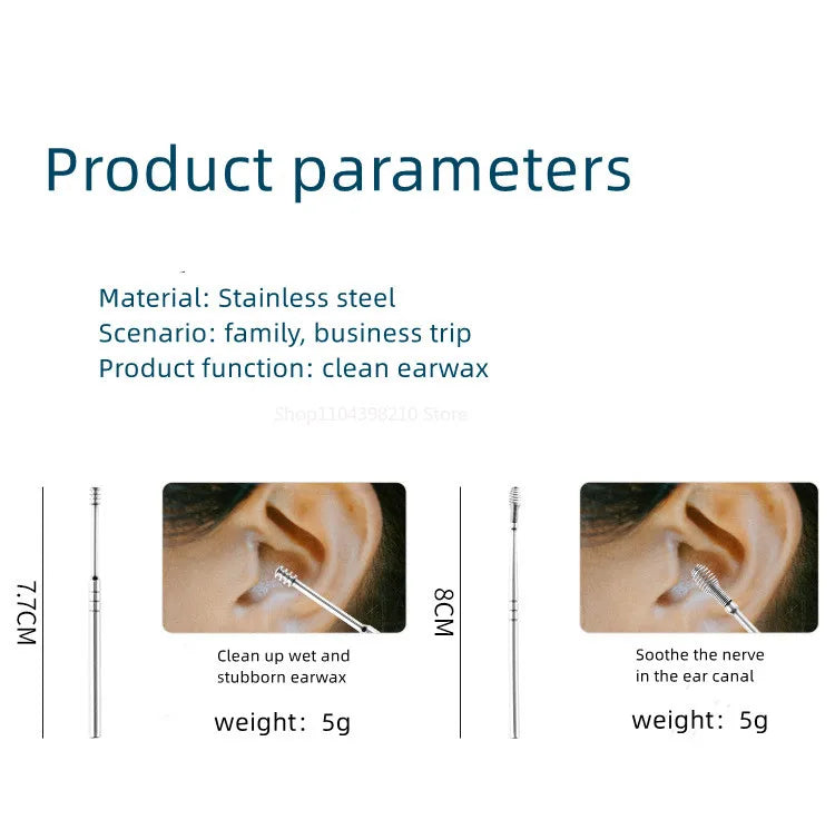 6pcs Stainless Steel Ear Wax Removal Tool Set Spiral Rotating EarPicking Spoon Ear Picker Spoon For Cleaning Collecting Ear Wax