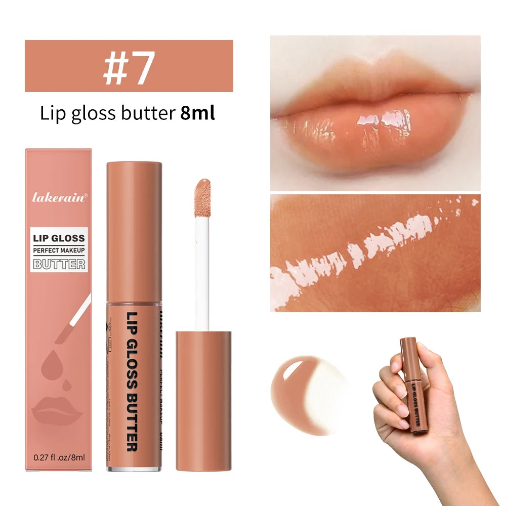 8ml Butter Non-stick Cup Gloss Lip Gloss Moisturizing Mirror Lip Gloss Lasting Color Lip glaze Dye Lip Liquid Makeup For Women
