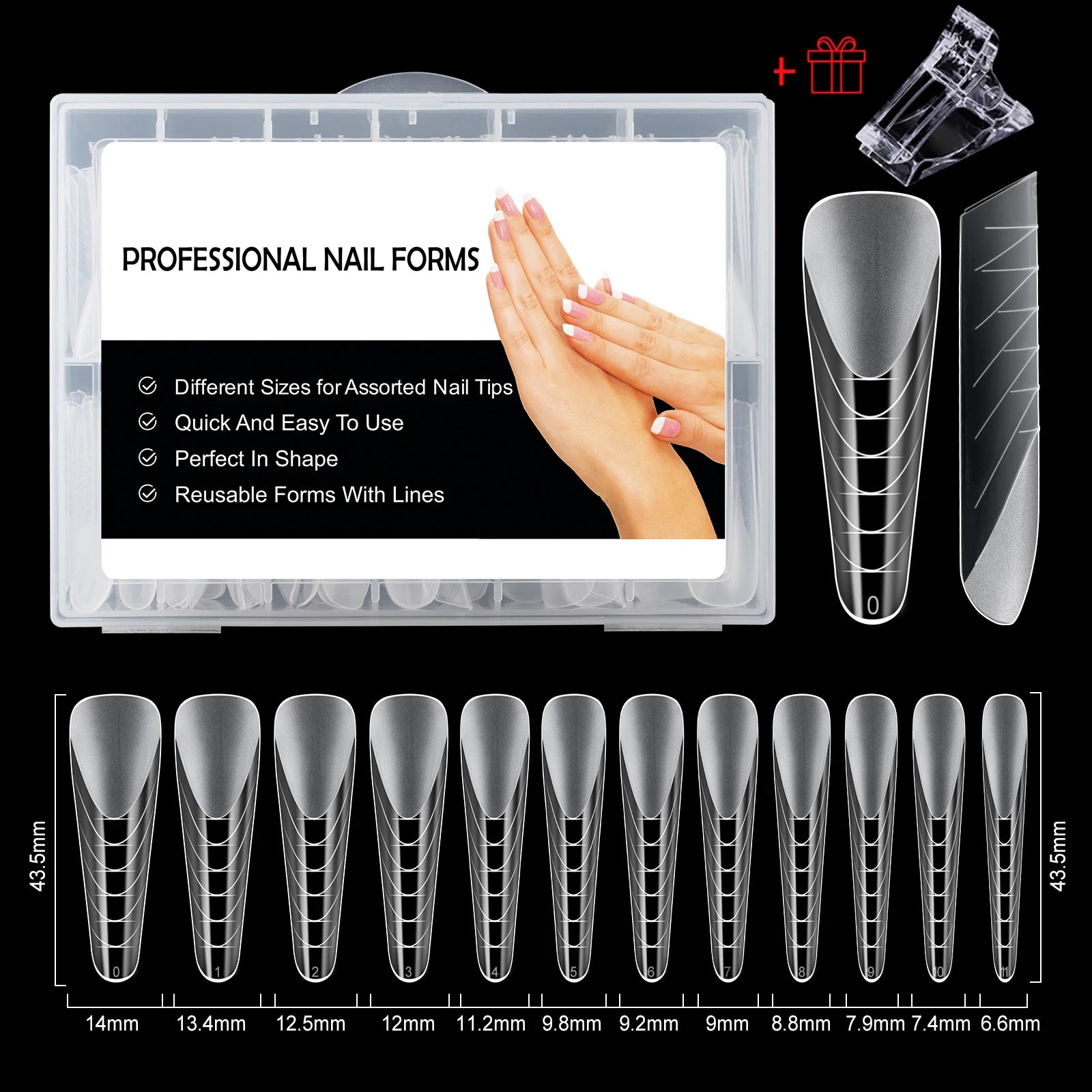 NEW Stiletto Coffin Clear Dual Forms False Tips Quick Building Gel Mold Nail System Full Cover Nail Extension Forms Top