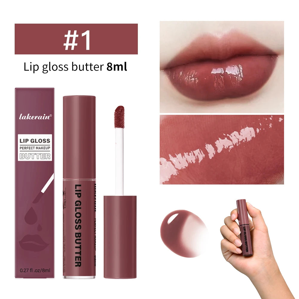 8ml Butter Non-stick Cup Gloss Lip Gloss Moisturizing Mirror Lip Gloss Lasting Color Lip glaze Dye Lip Liquid Makeup For Women