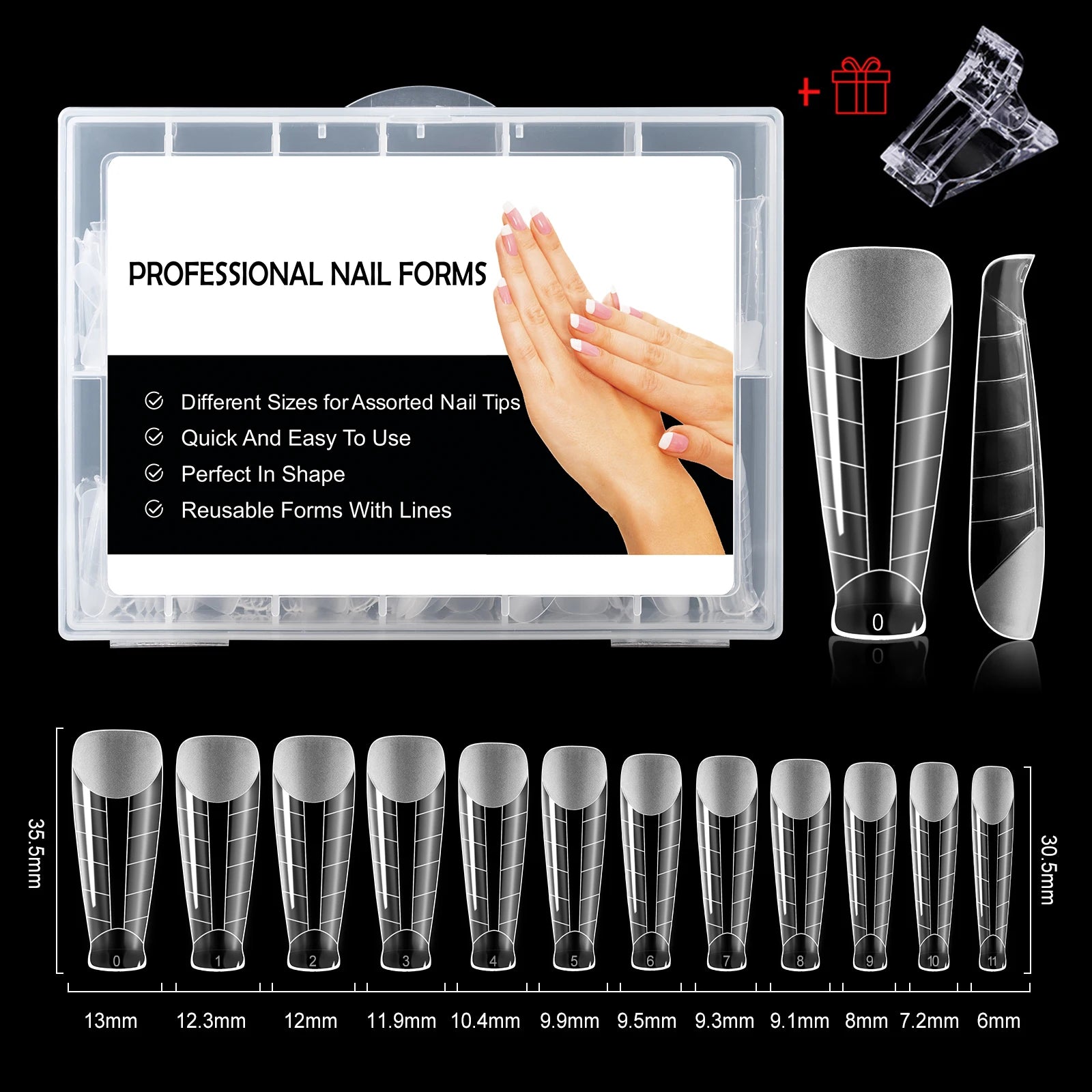 NEW Stiletto Coffin Clear Dual Forms False Tips Quick Building Gel Mold Nail System Full Cover Nail Extension Forms Top