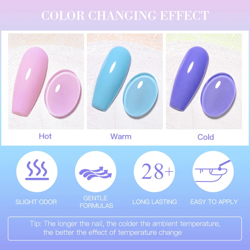 7ml Thermal Gel Nail Polish 3 Layers Temperature Color Changing Gel Winter Grey Semi Permanent Soak Off Nails Art UV Gel Varnish