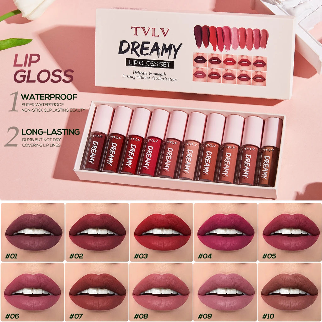 10 Pieces/Set Lip Gloss Velvet Lipstick: Waterproof and Long-Lasting Lip Gloss Women's Moisturizing Lipstick Set Christmas gift
