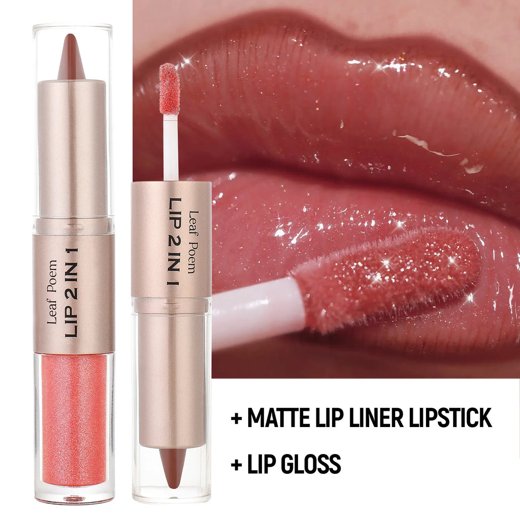 Black Brown Tapered Lip Liner Contour Pencil Double Head Mirror Plumping Lip Glaze Crystal Lip Gloss Sexy Red Lips Tint Makeup