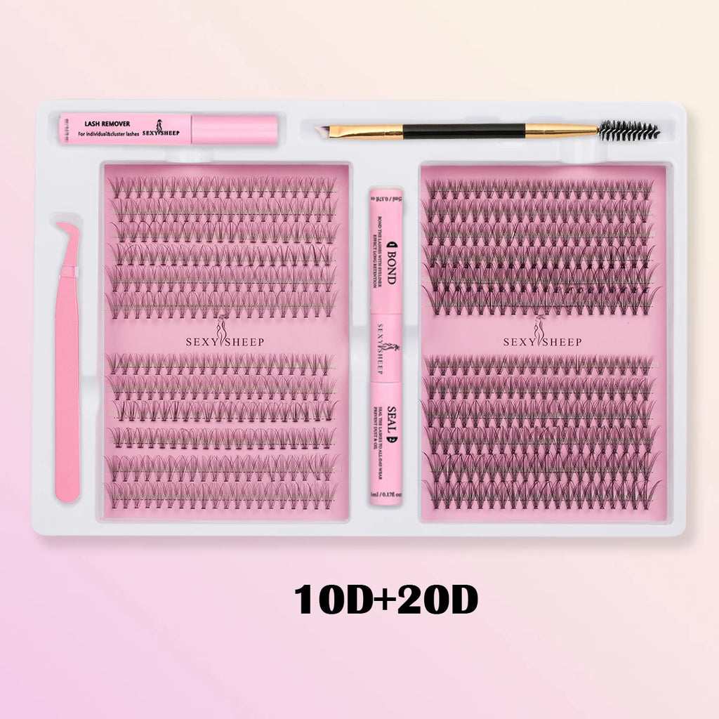 DIY False Eyelashes Clusters Extensions Individual Lashes Cluster Natural Segmented With glue,Remover,lash brush，tweezers
