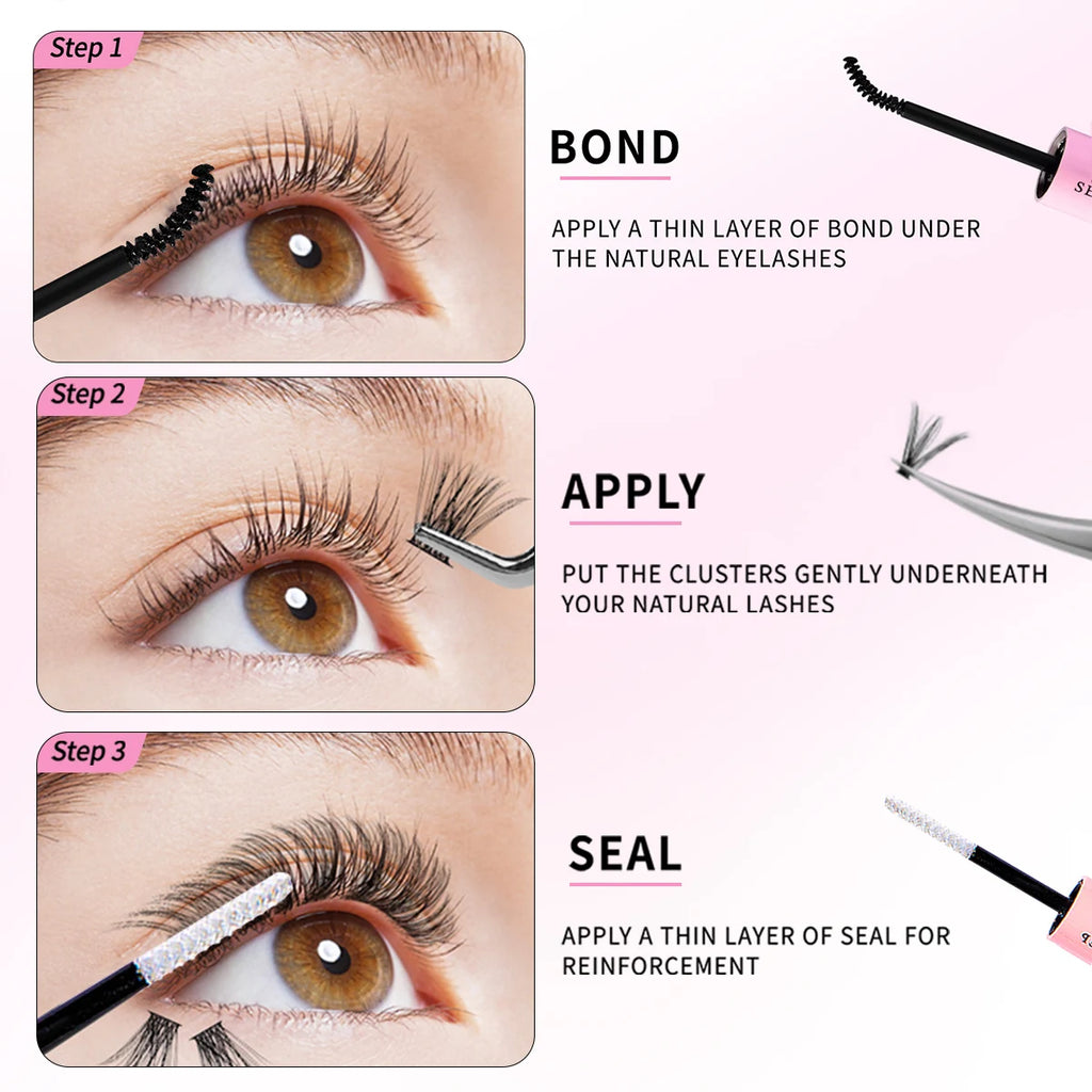 DIY False Eyelashes Clusters Extensions Individual Lashes Cluster Natural Segmented With glue,Remover,lash brush，tweezers