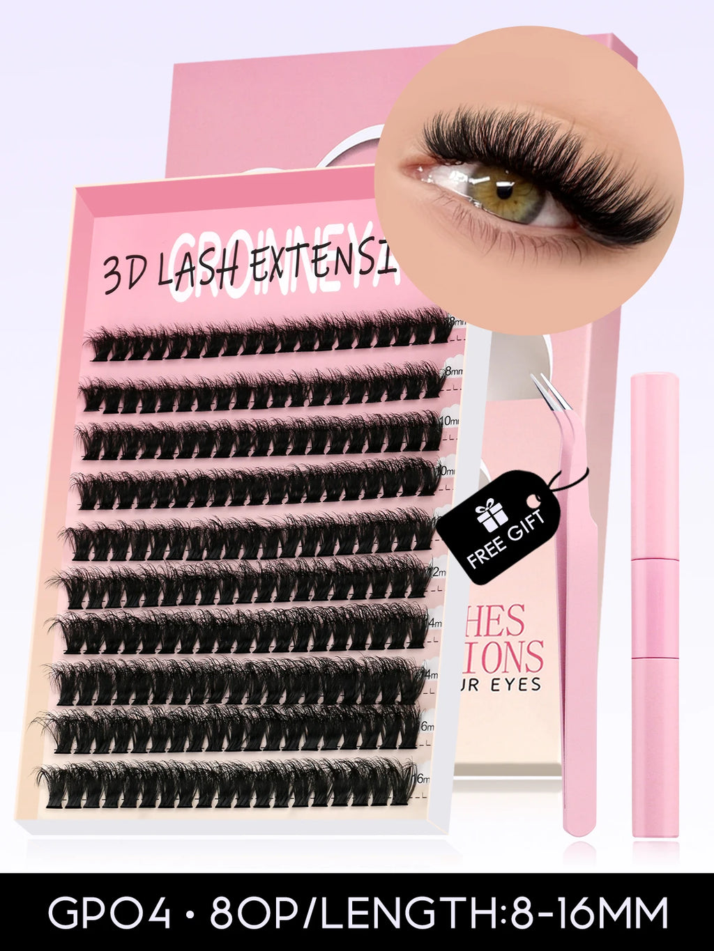 GROINNEYA Eyelash Clusters Kit Large capacity Wispy Individual Lashes Natural DIY Cluster Eyelash Extensions for Beginners