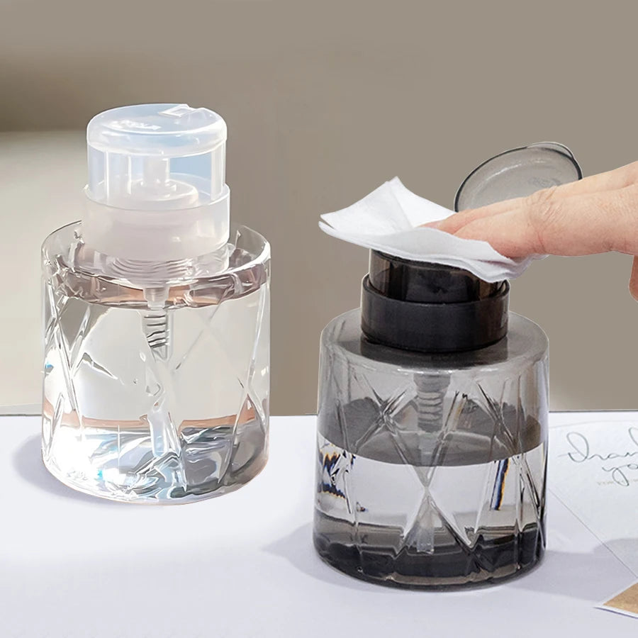 Refillable Lockable Empty Pump Dispenser Nail Manicure Cleaner Makeup Remover Container Press Bottle for Personal Use