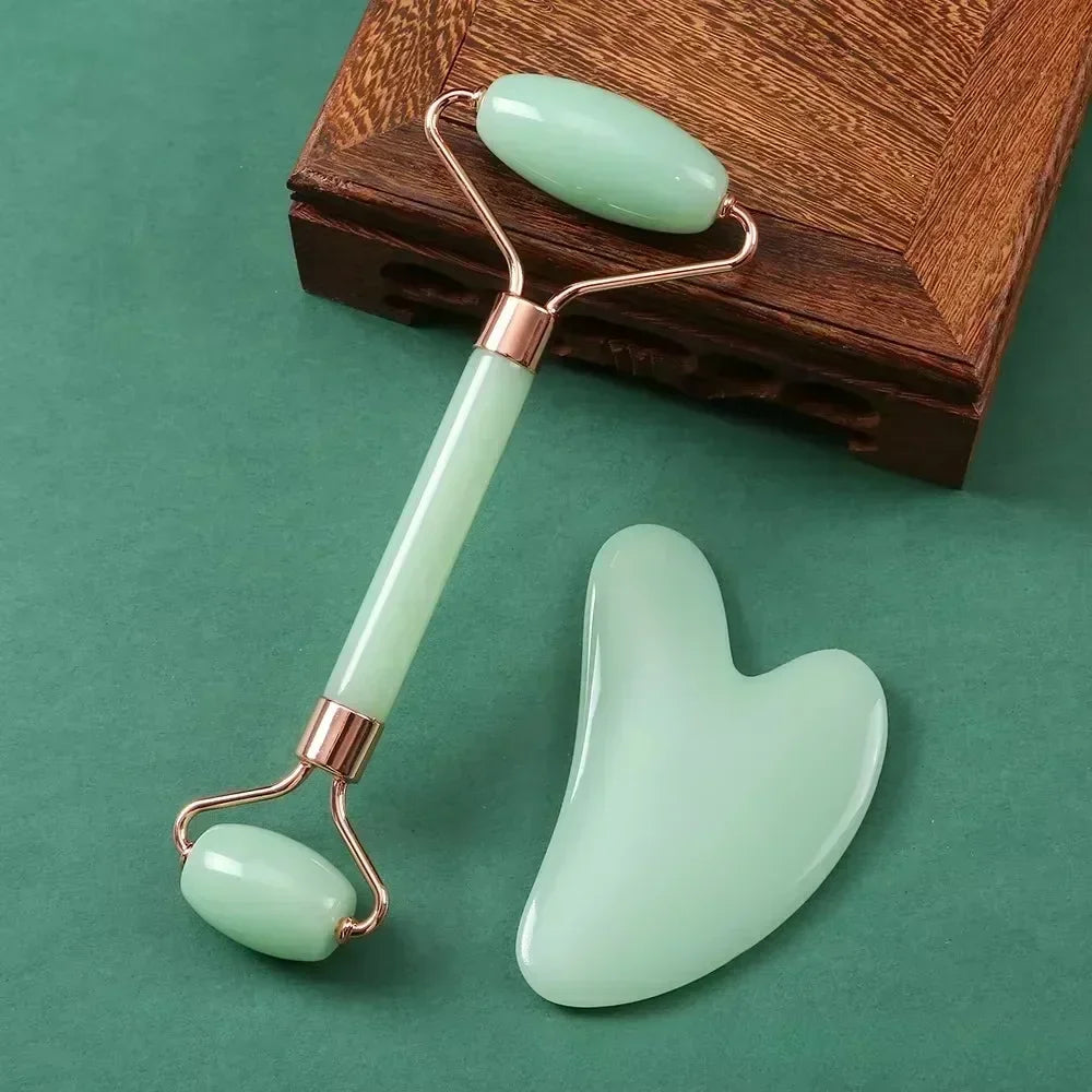 Natural Resin Jade Roller Gua Sha Scraper Set Double Chin Remover Facial Roller Pink Guasha Face Lift Massager Wrinkle Tools
