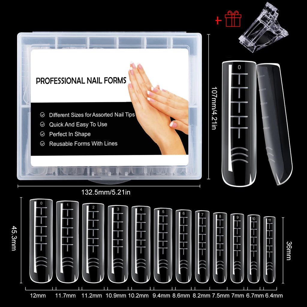 NEW Stiletto Coffin Clear Dual Forms False Tips Quick Building Gel Mold Nail System Full Cover Nail Extension Forms Top
