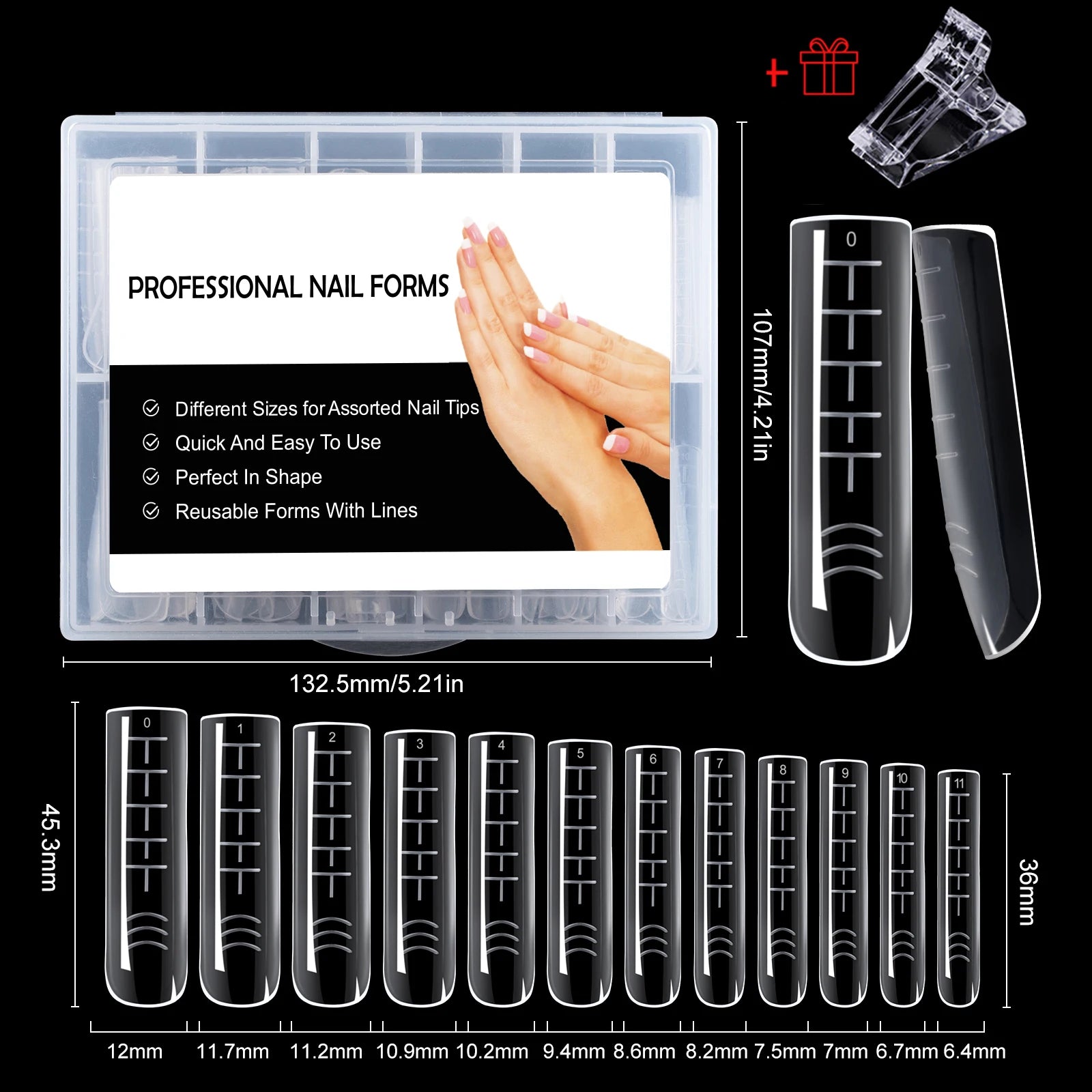 NEW Stiletto Coffin Clear Dual Forms False Tips Quick Building Gel Mold Nail System Full Cover Nail Extension Forms Top