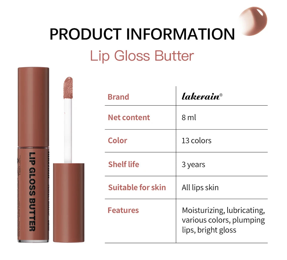 8ml Butter Non-stick Cup Gloss Lip Gloss Moisturizing Mirror Lip Gloss Lasting Color Lip glaze Dye Lip Liquid Makeup For Women