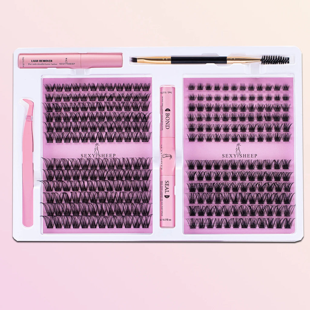 DIY False Eyelashes Clusters Extensions Individual Lashes Cluster Natural Segmented With glue,Remover,lash brush，tweezers