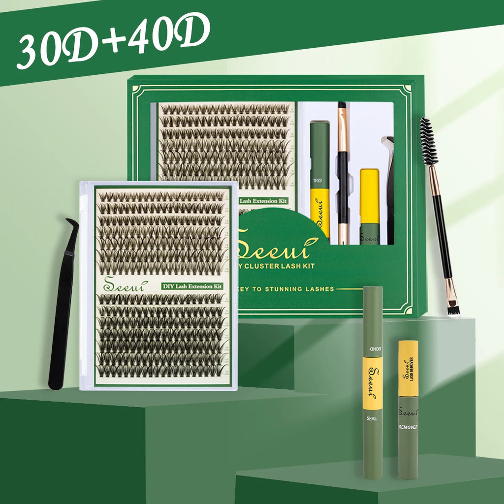 ISEEN DIY Segmented False Eyelash Set Large Capacity Cluster Eyelash Book With Glue,Remove GLue,Twezeer,Brush,Festival gift