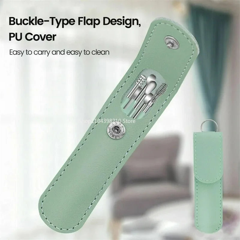 6pcs Stainless Steel Ear Wax Removal Tool Set Spiral Rotating EarPicking Spoon Ear Picker Spoon For Cleaning Collecting Ear Wax