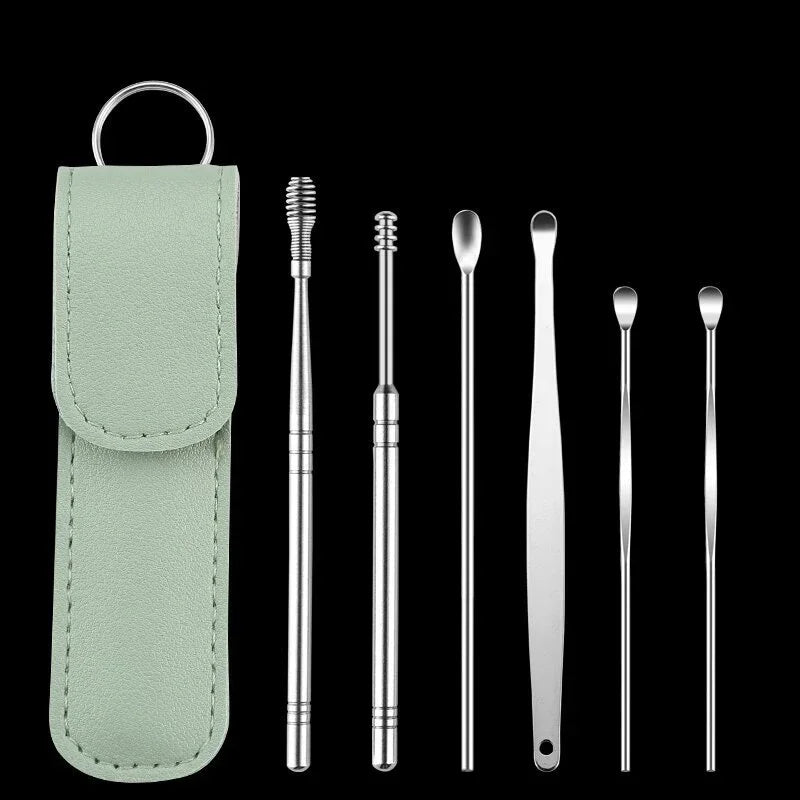 6Pcs/set Ear Wax Pickers Earpick Wax Remover Stainless Steel Piercing Kit Earwax Curette Spoon Care Ear Clean Toolear Cleaner