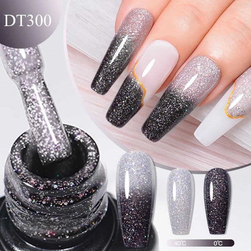 7ml Thermal Gel Nail Polish 3 Layers Temperature Color Changing Gel Winter Grey Semi Permanent Soak Off Nails Art UV Gel Varnish