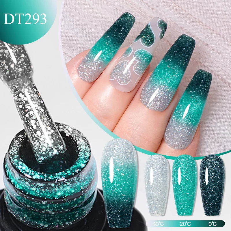 7ml Thermal Gel Nail Polish 3 Layers Temperature Color Changing Gel Winter Grey Semi Permanent Soak Off Nails Art UV Gel Varnish