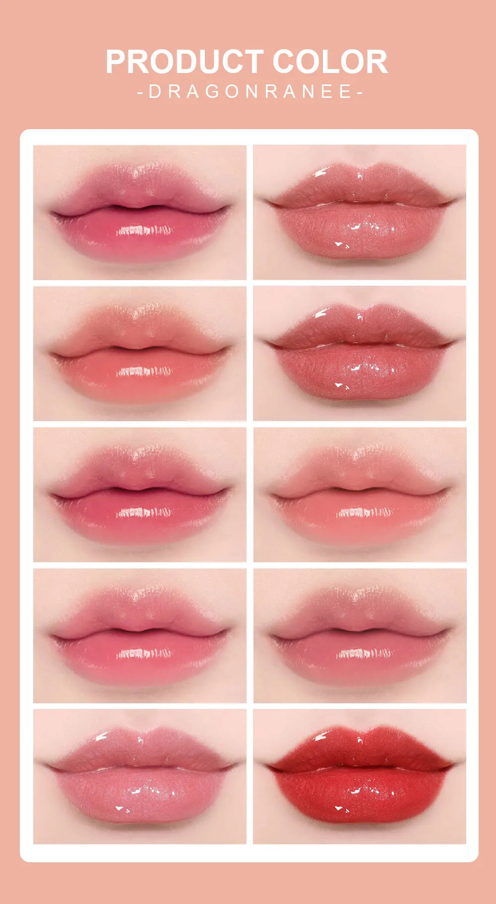 Set of 10 Shimmering Lip Glosses, Easy to Apply, Lip Glaze, Lipstick, Non-Stick Cup, Non-Fading, Moisturizing, Shiny Lip Gloss, Glass Lip, Shimmering Pearlescent Lip Gloss Set