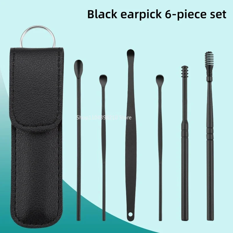 6pcs Stainless Steel Ear Wax Removal Tool Set Spiral Rotating EarPicking Spoon Ear Picker Spoon For Cleaning Collecting Ear Wax