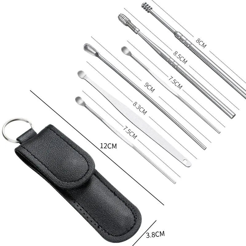 6Pcs/set Ear Wax Pickers Earpick Wax Remover Stainless Steel Piercing Kit Earwax Curette Spoon Care Ear Clean Toolear Cleaner
