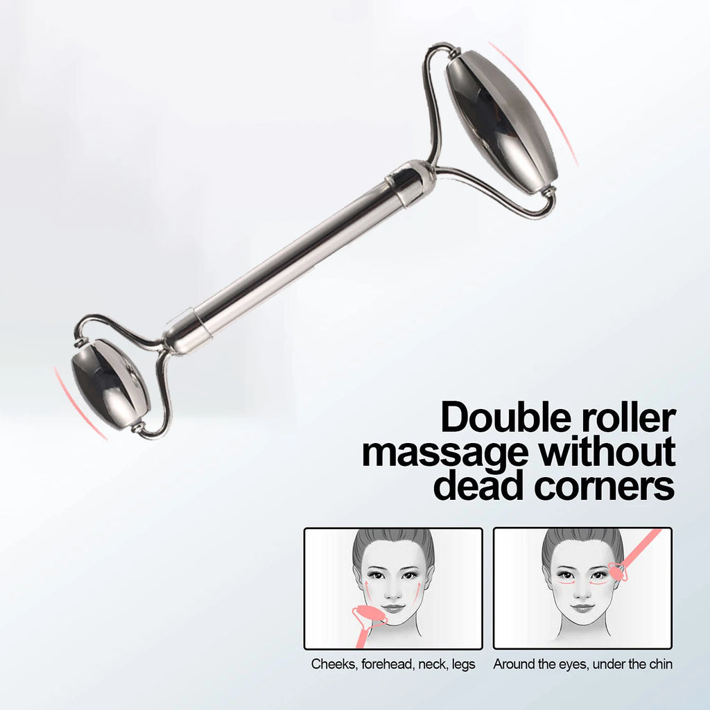 Ice Face Roller Facial Skincare Ice Roller Set, Stainless Steel Facial Roller Gua Sha Face Tool Face Massage Roller Mold Cube