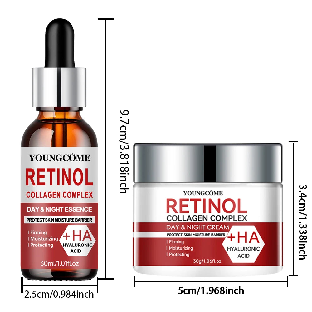 Retinol Moisturizing Repair Cream and Serum Set with collagen and Vitamin E, firm and nourishing skin, gentle and non-irritating