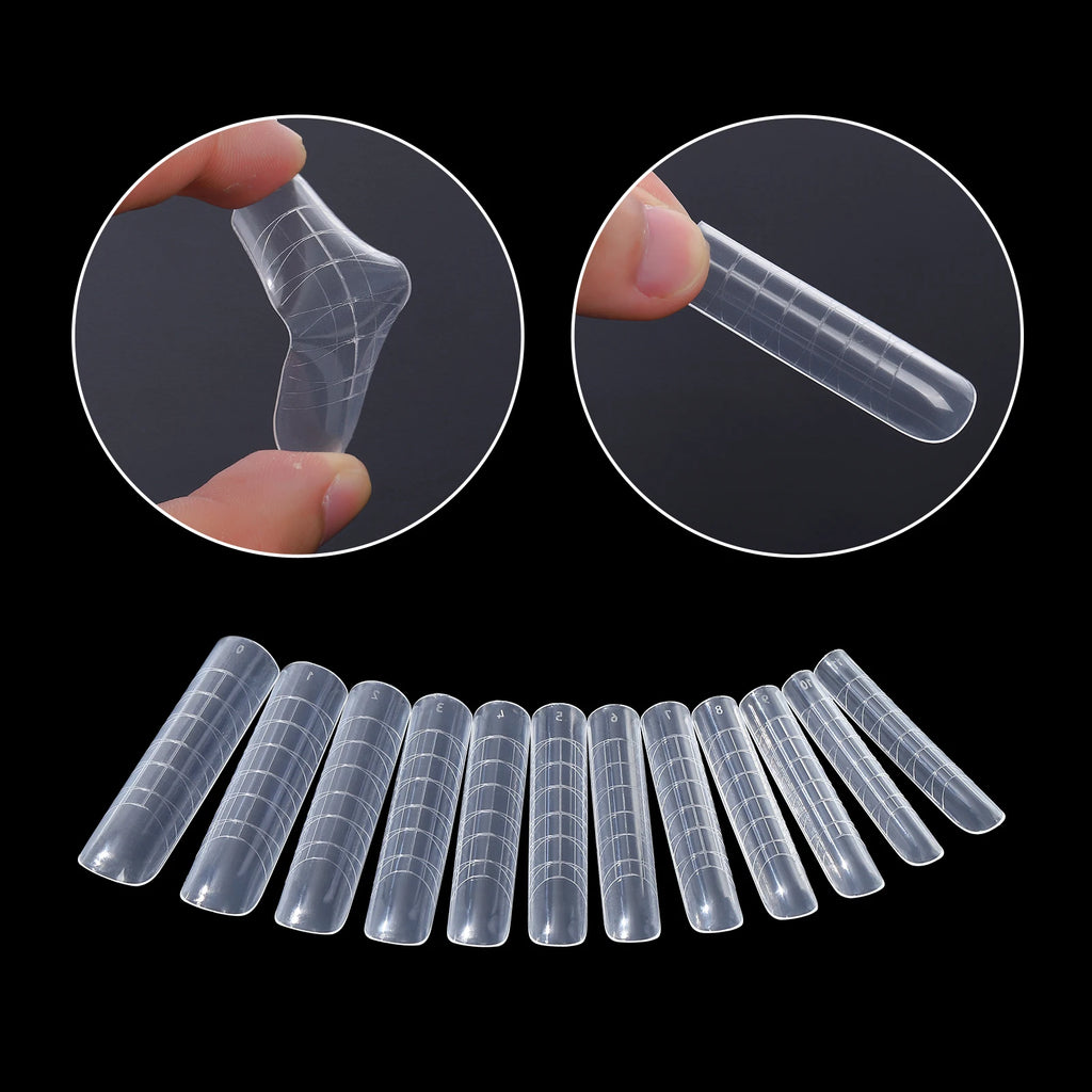 NEW Stiletto Coffin Clear Dual Forms False Tips Quick Building Gel Mold Nail System Full Cover Nail Extension Forms Top