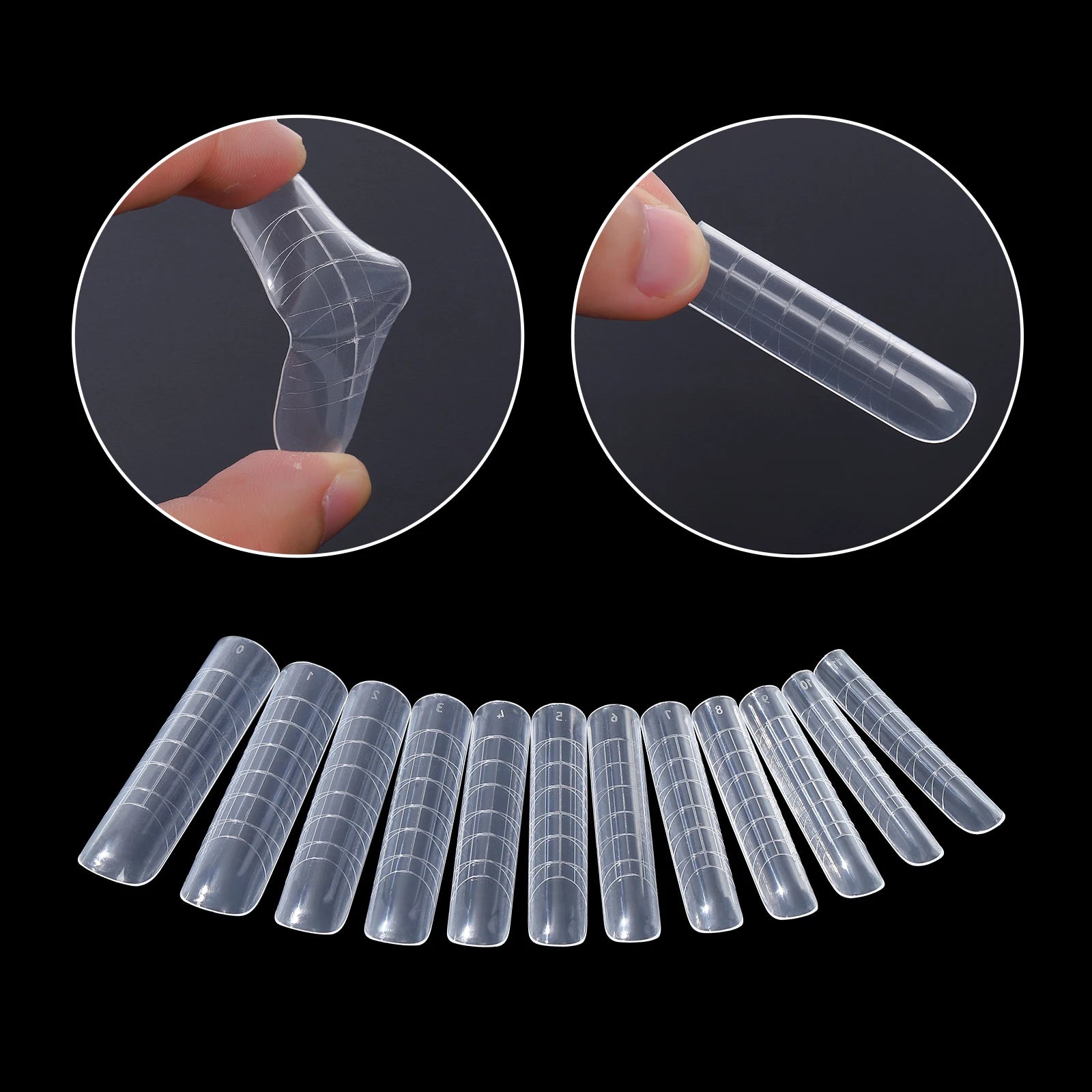 NEW Stiletto Coffin Clear Dual Forms False Tips Quick Building Gel Mold Nail System Full Cover Nail Extension Forms Top