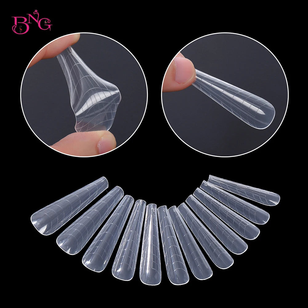 NEW Stiletto Coffin Clear Dual Forms False Tips Quick Building Gel Mold Nail System Full Cover Nail Extension Forms Top