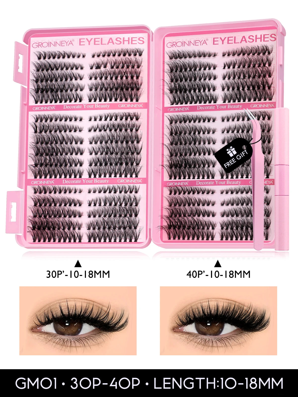 GROINNEYA Lash Clusters Kit Cat Lashes 640 Pcs with Lash Bond & Seal Cluster Eyelash Extensions Eyelash Clusters Kit DIY at Home