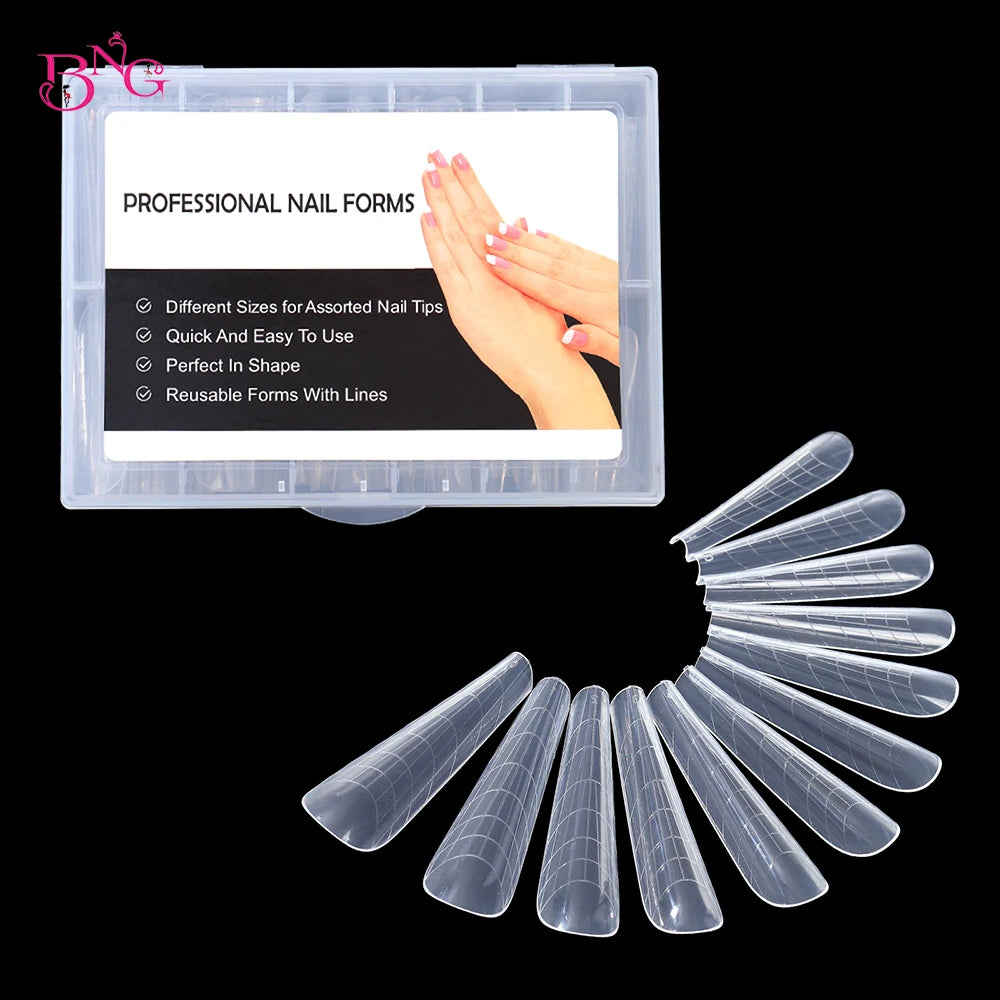 NEW Stiletto Coffin Clear Dual Forms False Tips Quick Building Gel Mold Nail System Full Cover Nail Extension Forms Top