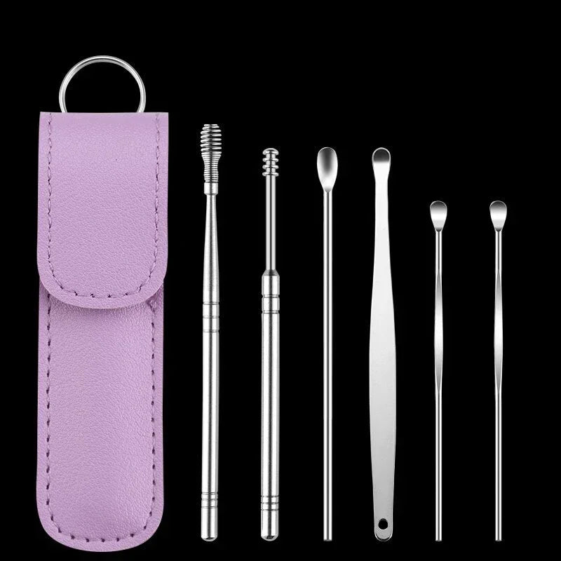 6Pcs/set Ear Wax Pickers Earpick Wax Remover Stainless Steel Piercing Kit Earwax Curette Spoon Care Ear Clean Toolear Cleaner