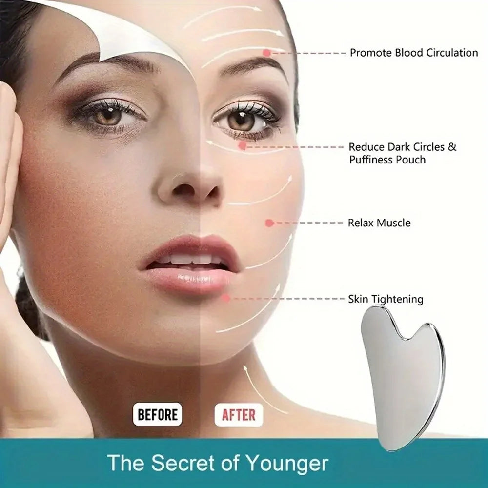 Soothing and Cooling, Stainless Steel Gua Sha Facial Massager - Cooling Eye and Face Tool for Firming, Jawline and Relaxation