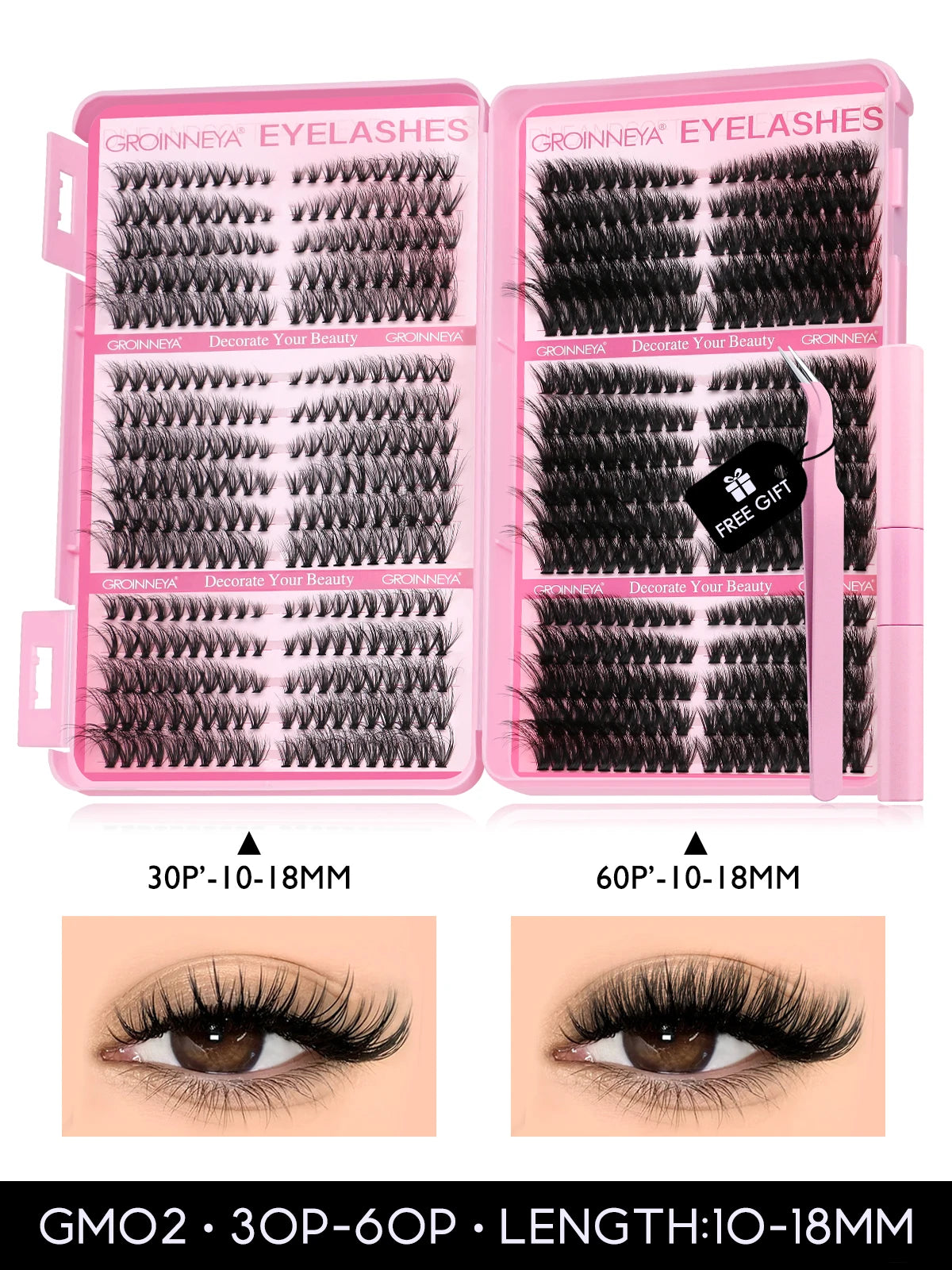 GROINNEYA Lash Clusters Kit Cat Lashes 640 Pcs with Lash Bond & Seal Cluster Eyelash Extensions Eyelash Clusters Kit DIY at Home