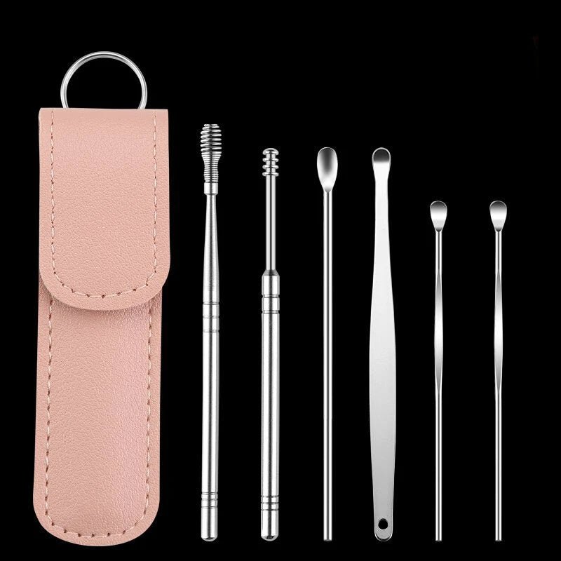 6Pcs/set Ear Wax Pickers Earpick Wax Remover Stainless Steel Piercing Kit Earwax Curette Spoon Care Ear Clean Toolear Cleaner